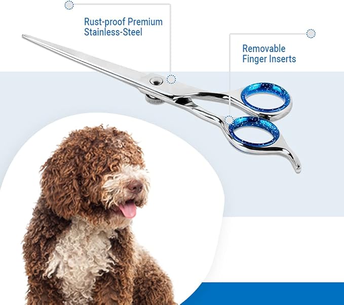 Laazar Pet Grooming Set - 7" Straight Pet Grooming Scissors & 6.5" Pet Thinning Shears with 42 Teeth | Professional Dog Shearing Scissors Kit | Use as Dog Shears, Cat Shears, Rabbit Shears