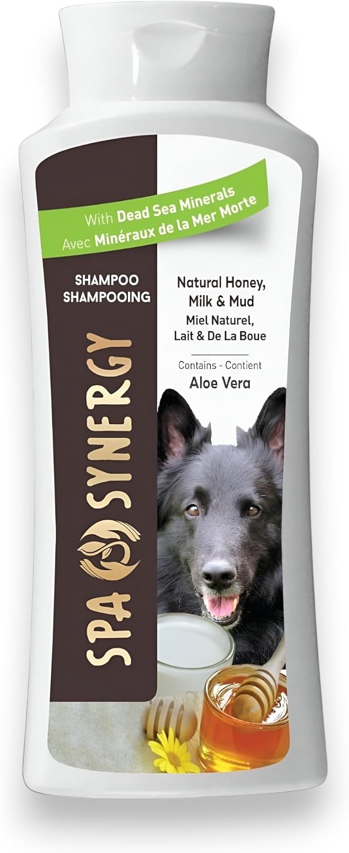 Pet Dog Shampoo Mud and Natural Dead Sea Mineral Rich, Aloe Vera & Vitamin-E, Soothing, Soften & Shiny Coat, Cleansing - Natural Honey & Milk - (1) Bottle 16.5 FL OZ