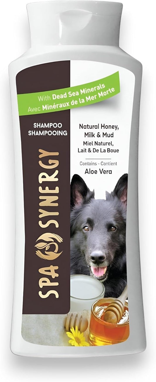 Pet Dog Shampoo Mud and Natural Dead Sea Mineral Rich, Aloe Vera & Vitamin-E, Soothing, Soften & Shiny Coat, Cleansing - Natural Honey & Milk - (1) Bottle 16.5 FL OZ