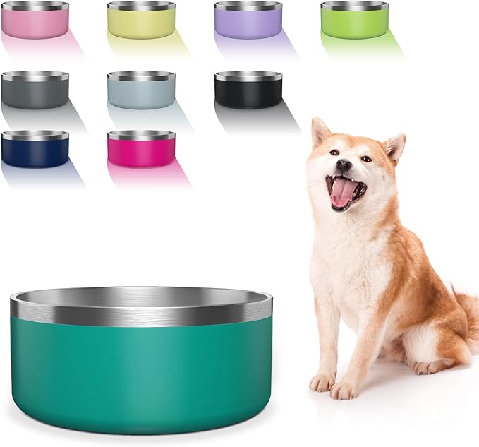 Stainless Steel Bowls for Small Dogs, 40 Ounces/5 Cup Food and Water Bowl, Double Wall Weighted Dish, Rustproof Metal Pet Bowls With Non-Slip Silicone Base