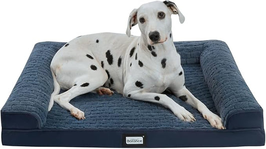 BALANCE Orthopedic Dog Bed, Egg Crate Foam Dog Couch for Pet Sleeping, Pet Sofa with Removable Washable Cover & Nonskid Bottom, Comfy Dog Bed for Large Dog, Blue