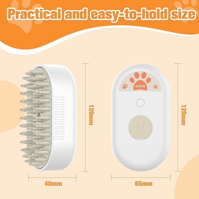 Cat Steam Brush,Silicone Dog Steamy Brushes,Rechargeable Pets Steam Brush for Dogs and Cats,Spritz Defur Comb for Cats,3 In 1 Pet Hair Remover Comb for Massage Grooming,Cleaning,Shedding White
