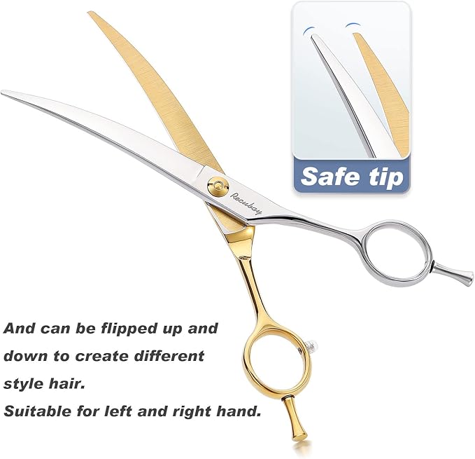 Dog Cat Scissors for Grooming, Pet Shears for Thick Coats and Matted Hair, Thinner Curved Straight Chunker Stainless Steel Shears