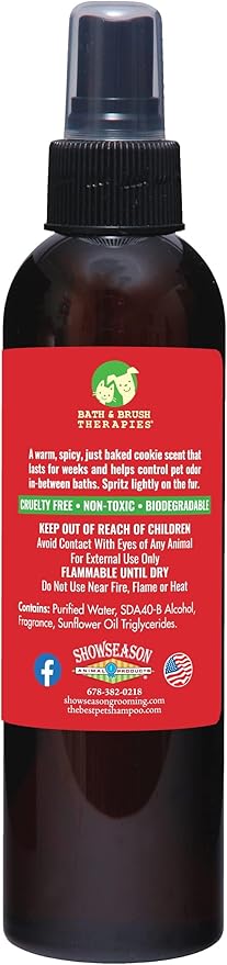 Bath & Brush Therapies® Christmas Spice Pet Cologne 4.5 oz For Dogs | Long-Lasting Odor Eliminator | Cruelty-Free | Paraben-Free | Biodegradable | Made in USA