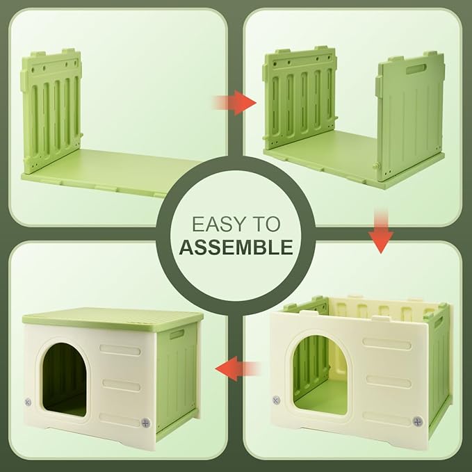 Outdoor Pet Kennels House – Waterproof & Insulated Shelter for Feral Cats & Dogs, Weatherproof Elevated Pet House for Outdoor/Indoor Use, Sturdy Plastic Pet Bed, Easy Assembly