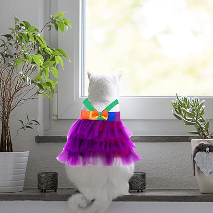 Threetols Christmas Dog Costume Pride Rainbow Cute Dog Tutu with Bowknot, Purple Dress Accessories for Small Medium Dogs Cats Pets Dress Party, Fancy Rainbow Pet Dress for Dog Cat Birthday Party (L)