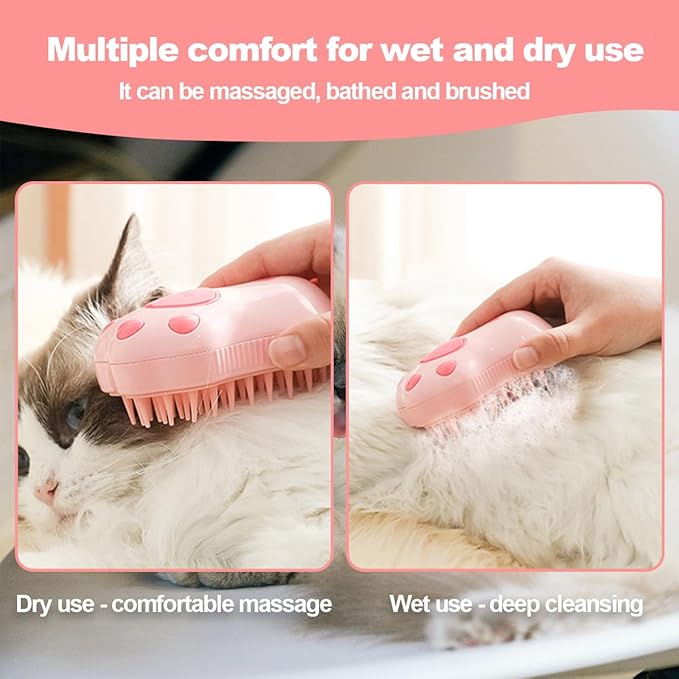 Cat Steamy Brush Dog brushes Cat Claw Pet Brush for Shedding Grooming, Lightweight Skin Friendly Pet Brush Hair Removal Comb Brushes for Long or Medium Haired Cats(Pink)
