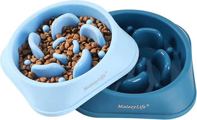 MateeyLife Slow Feeder Dog Bowls 2PCS, Anti-Choking Puzzle Dog Food Bowls, Anti-Slip Interactive Feeding Slow Down Eating, Bloat Stop Maze Dishes for All Breeds Pets