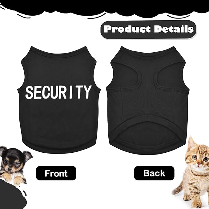 4 Pieces Chihuahua Clothes Dog Clothes for Small Dogs Boy Summer Teacup Yorkie Spring Letter Security Pet Shirts Soft Puppy Cloth Tiny Doggie Outfit Pet Cat Clothing XXS Black