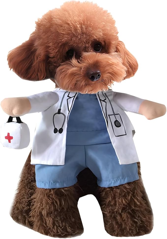 NACOCO Dog Cat Doctor Costume Pet Doctor Clothing Halloween Jeans Outfit Apparel (S)