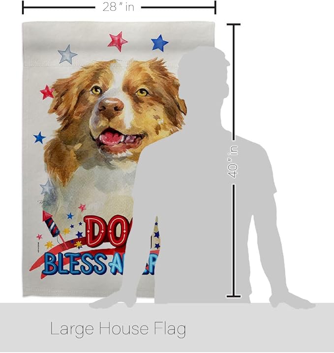 Breeze Decor Patriotic Yellow Australian Shepherd House Flag-Pack Dog Puppy Spoiled Paw Canine Fur Pet Nature Farm Animal Creature Applique Banner Small Garden Yard Gift Double-Sided, Made in USA