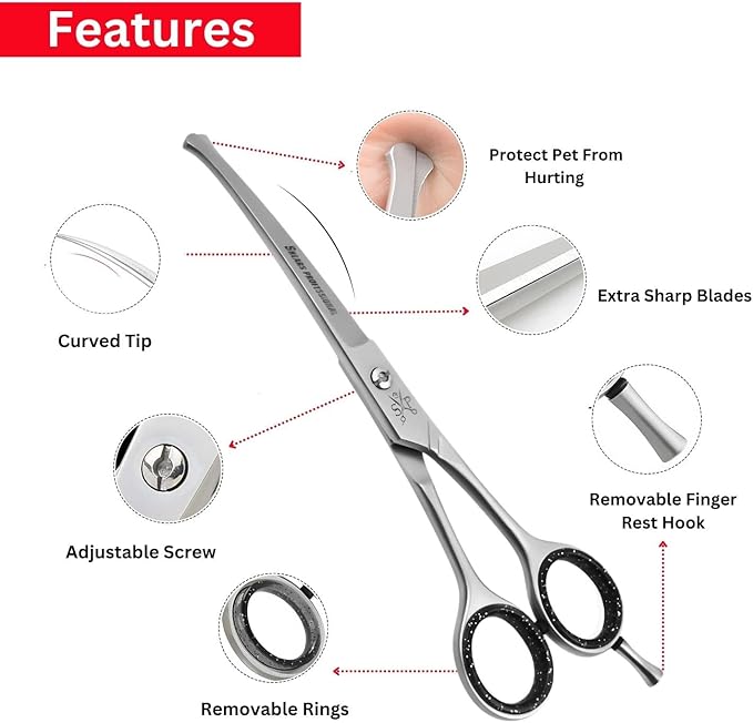Dog Grooming Scissors, Hair Cutting Shears with Ball Tip Curved,Grooming Scissor for Pet, Scissors for Dogs,Safety Round Tips, Barber Supplies Pet and Saloon Use (Ball CVD 6.5)