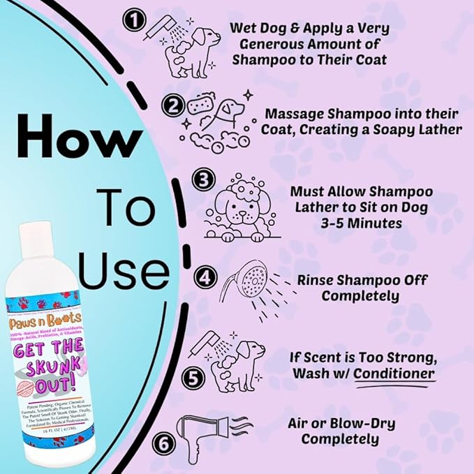 Skunk Odor Remover, #1 Most Effective & Safest Formula Available. Shampoo Guranteed to Get The Skunk Out! 100% Natural, Non-Toxic, Safe to Use on Dogs/Cats, Clothing, Furniture, Even You!