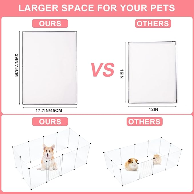 BRIAN & DANY Dog Playpen Portable for Small Animals, Dog Play Pen Indoor, Transparent Pet Playpen for Puppies, Cats, 70.8" L x 35.4" W x 29.5" H