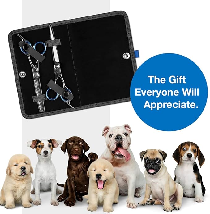 Laazar Pet Grooming Set - 7" Straight Pet Grooming Scissors & 6.5" Pet Thinning Shears with 42 Teeth | Professional Dog Shearing Scissors Kit | Use as Dog Shears, Cat Shears, Rabbit Shears