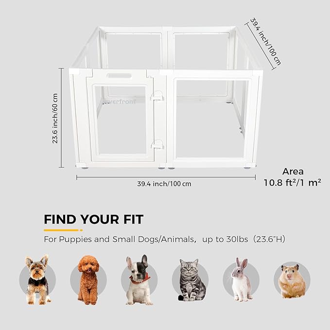 Clear Acrylic Plastic Dog Playpen Indoor,for Puppy Cat Rabbit Ferret Transparent Pet Pen,Easy Assemble Whelping Crate Kennel Cage Enclosure,Preferable for Small Dogs (23.6“ Height, 8PCS)