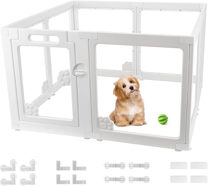 Clear Acrylic Dog Playpen Foldable Fence Kennel for Dogs Plastic Puppy Enclosure for Cat Rabbit Easy Assemble Pet Pen for Pig Indoor Transparent Preferable for Small Dogs (23.6“ Height, 8PCS)