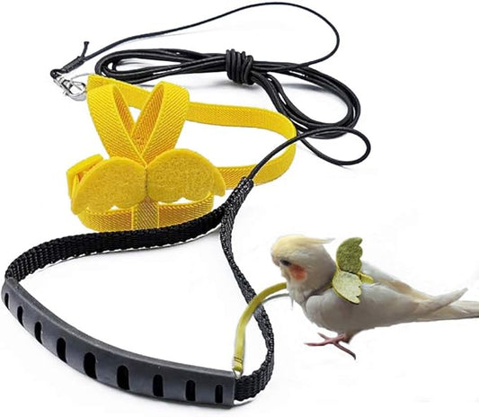 TBWHL Adjustable Parrot Bird Harness Leash Set Anti-bite Training Harness for Parrots Outdoor Flying Rope for Cockatiel Small Birds Cockatiel Monk Parakeet Conure Crested Myna S (Yellow)