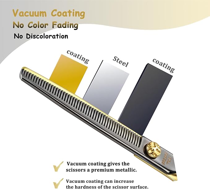 Black & Gold Professional Thinning Dog Grooming Scissors with Decorative Screw Sharp and Durable Japanese 440C Stainless Steel Pet Cat Texturizing Thinner Shears with Safe Round Tip 7.5''