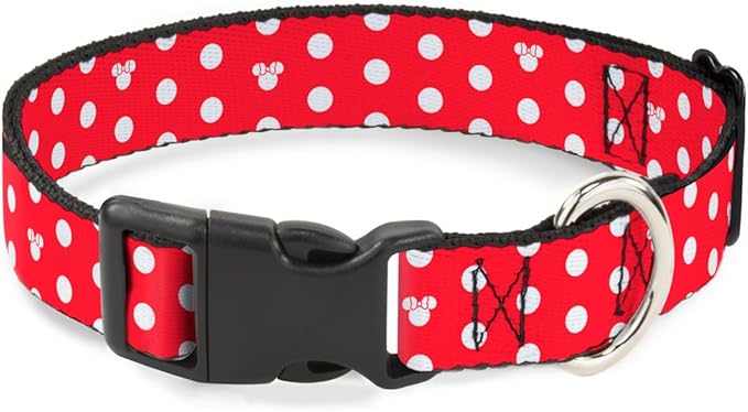 Buckle-Down Minnie Mouse Polka Dot/Mini Silhouette Red/White Plastic Clip Collar, Large/15-26"
