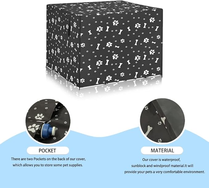 Dog Crate Cover, Pet Kennel Cover,Durable Breathable Dog Kennel Cover, Windproof Sun Protection Crate Cover Outdoor/Indoor, Black -L (48" L x 30" W x 33" H)