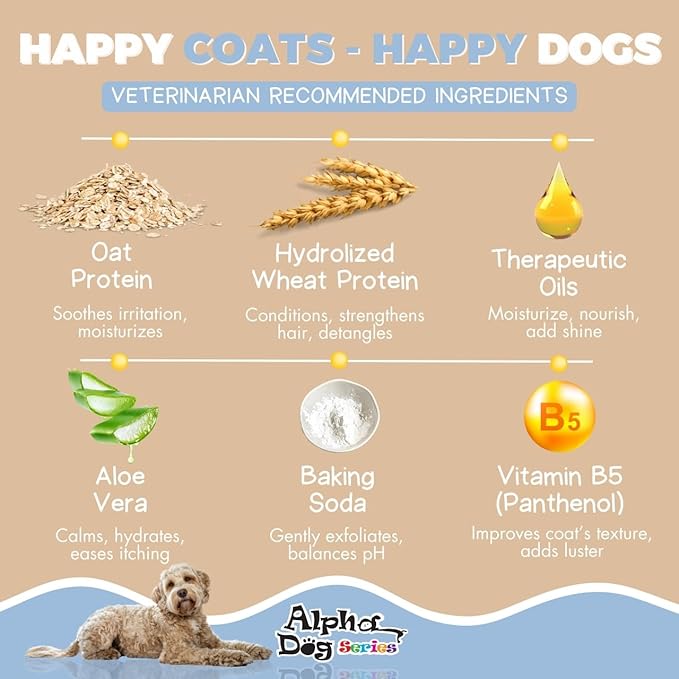 Alpha Dog Series Natural Dog Shampoo and Conditioner with Aloe Vera, pH Balanced Oatmeal Shampoo for Dogs, Tear-Free Dog Shampoo for Sensitive Skin, 26.4 Oz (Pack of 6)