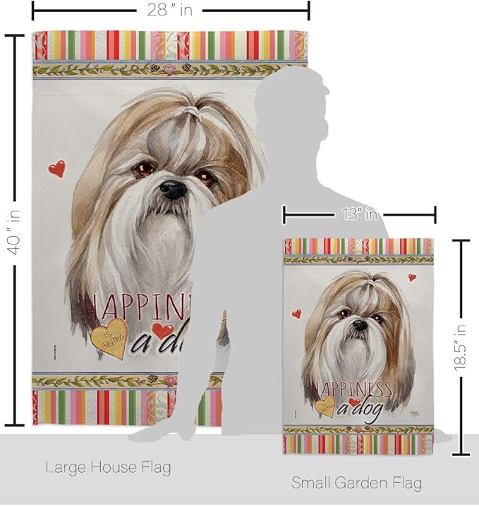 Breeze Decor Shih Tzu Happiness Garden House Flag Kit Dog Puppy Spoiled Paw Canine Fur Pet Nature Farm Animal Creature Decoration Banner Small Yard Gift Double-Sided, Made in USA