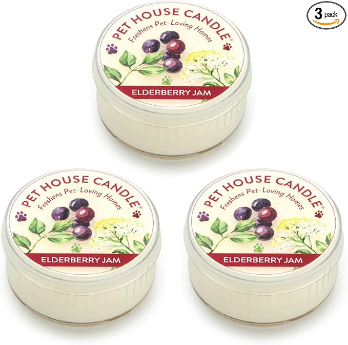 One Fur All Pet House Mini Candles for Pet Odor Made with Natural Soy Wax, Plant Based, Dog and Cat Friendly Scented Candles, Elderberry Jam Pack of 3