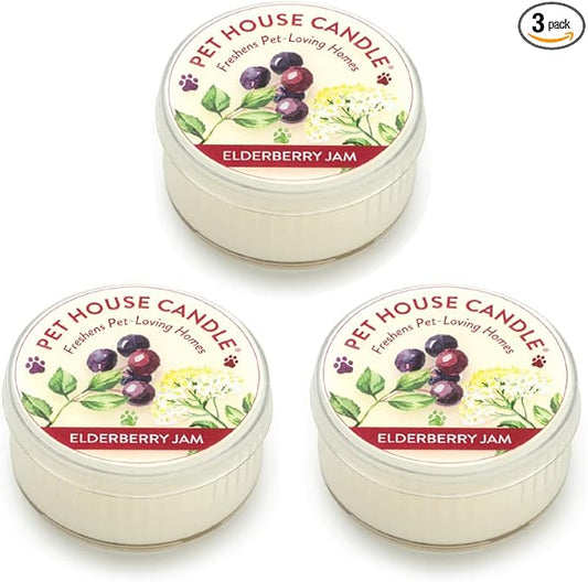 One Fur All Pet House Mini Candles for Pet Odor Made with Natural Soy Wax, Plant Based, Dog and Cat Friendly Scented Candles, Elderberry Jam Pack of 3