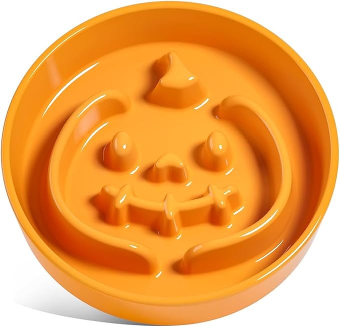 LE TAUCI Dog Bowls Slow Feeder Ceramic, 3 Cups Slow Feeding Dog Bowl Small Medium Breed, Puppy Slow Feeder Bowl for Fast Eater, Dog Dishes to Slow Down Eating, Puzzle Dog Food Bowl, Pumpkin Orange