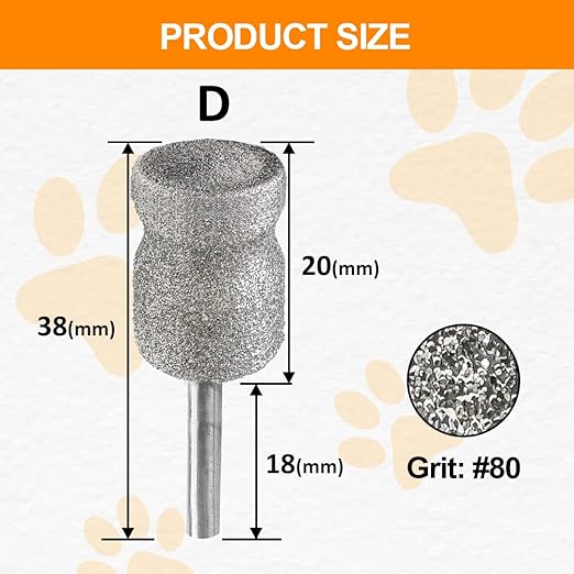 BGTEC Diamond Rotary Pet Nail Grinder Bits Dog Nail Grinder Replacement Head -2PCS 1/8" Replacement Grinder Wheel Work for Animals Nail Care(D)