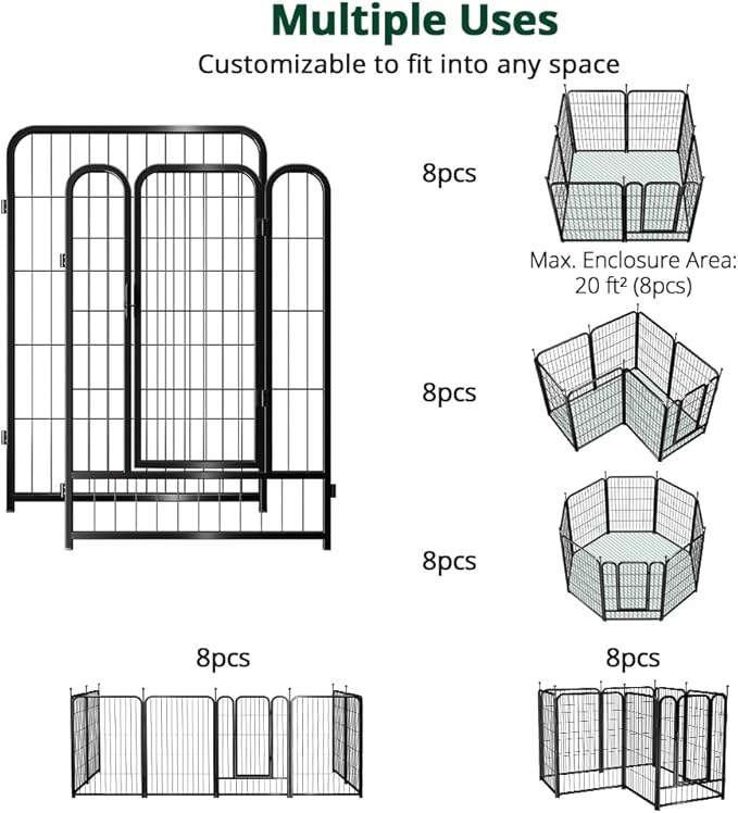PawGiant Dog Fence Playpen 24”/32”/40” Indoor Outdoor for Small/Medium/Large Dogs, Metal Pet Puppy Cat Exercise Fencing Gate Crate Cage Outside RV, Camping, Yard, Garden