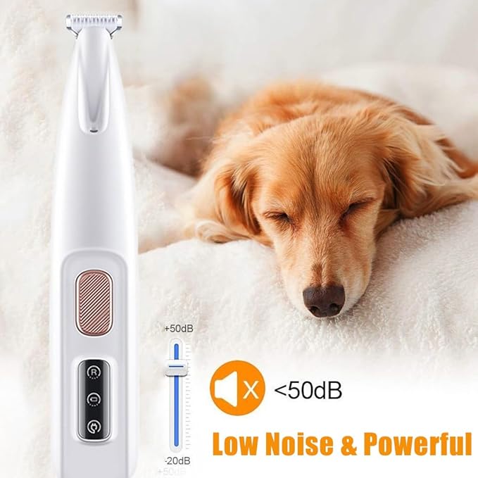 MiOYOOW Dog Clippers, Low Noise Dog Paw Trimmer USB Rechargeable Pet Shaver with LED Light & Widen Blade for Grooming Pet Paws, Eyes, Ears, Face Hair