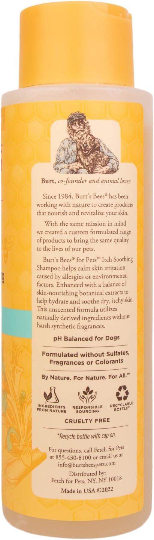 Burt's Bees for Pets Itch Soothing Shampoo with Honeysuckle, 95% Natural Origin Formulas, Dog Cleanser Wash for Itchy Dogs, Skin Relief, 16 oz