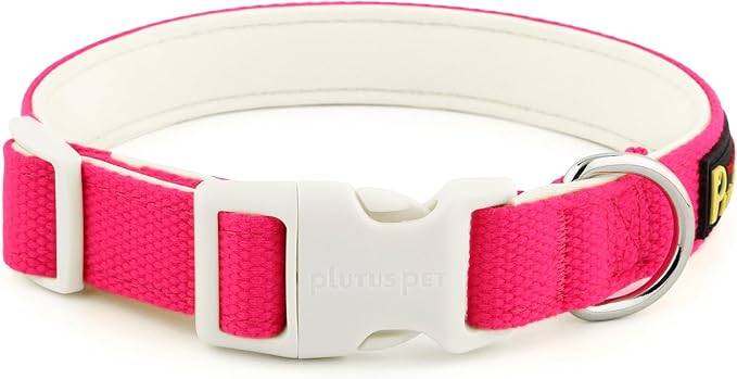 Plutus Pet Cotton Dog Collar, Heavy Duty Collar with Soft Padding, Adjustable and Comfortable for Small Medium and Large Dogs, Hot Pink, M