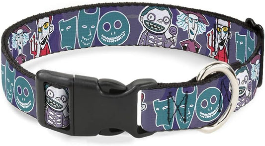 Buckle-Down Dog Collar Plastic Clip Nightmare Before Christmas Lock Shock Barrel Pose and Masks 18 to 32 Inches 1.5 Inch Wide