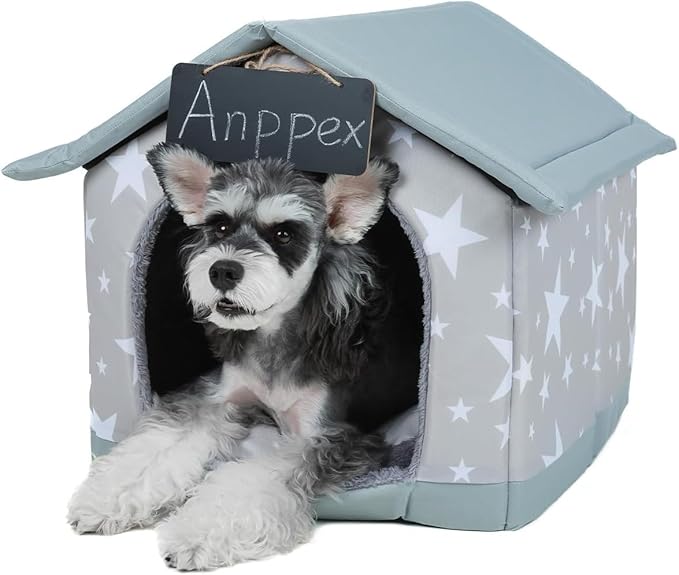 ANPPEX Cozy Dog House Indoor,S Size Indoor Dog House for Small Dogs and Cats,Covered Dog Bed House with Cushion,Grey