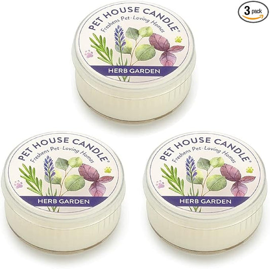 Pet House Mini Candles for Pet Odor Made with Natural Soy Wax, Plant Based, Dog and Cat Friendly Scented, Herb Garden Pack of 3