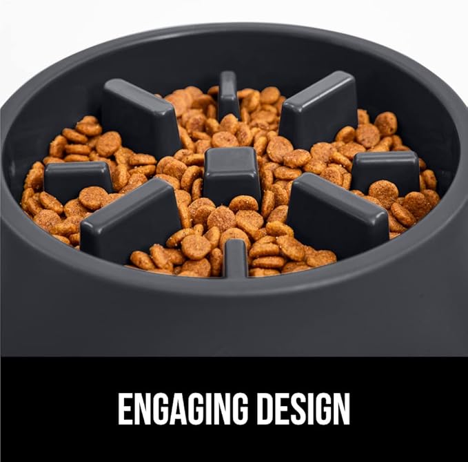 Gorilla Grip Slow Feeder Dog and Cat Bowls, Interactive Puzzle Toy for Dogs and Cats Food Training, Keeps Pets Busy and Prevents Puppy Overeating, Large, Small Breeds, 100% BPA Free, 4 Cup Black