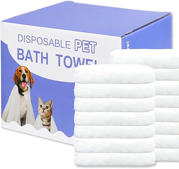 Disposable Pet Bath Towel,15 PCS Portable Pet Grooming Towels,11.8 x 21.6 inch Convenient Pet Cleaning Towel Pet Drying Towels,Absorbent Bath Towel for Small Dog Puppy Cat, White