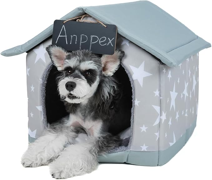 ANPPEX Cozy Dog House Indoor,L Size Indoor Dog House for Small and Medium Dogs,Covered Dog Bed with Cushion,Grey