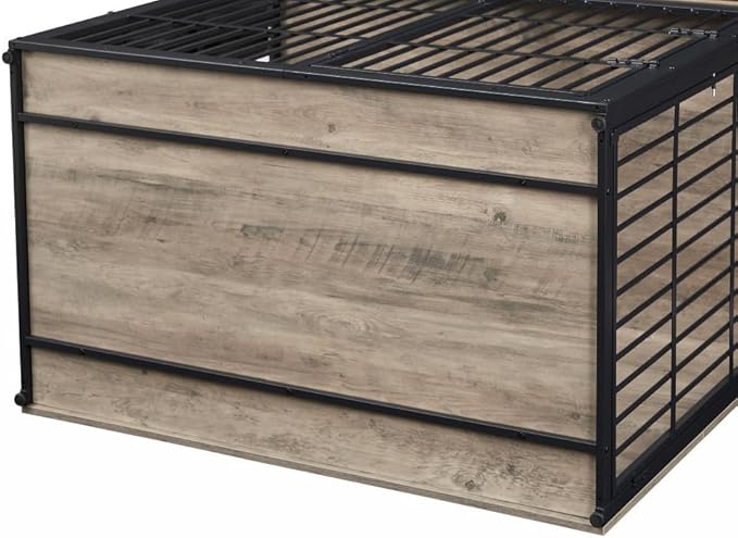 Dog Crate Furniture, 48 Inch Dog Kennel Furniture, Wooden 𝐃og Crate Furniture Large Breed with Rotating 𝘋og Bowls, Heavy Duty 𝗗og Cage Furniture Indoor,Decorative Dogs Crates End Table,Gray