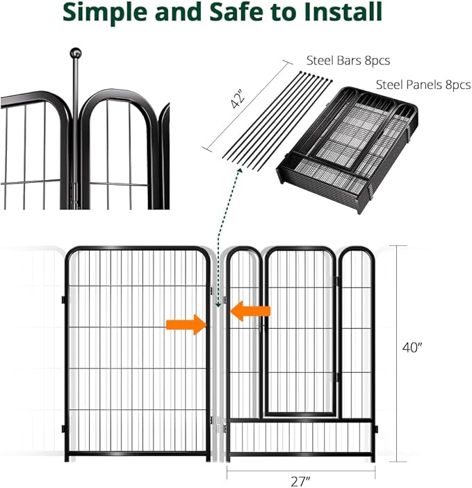 PawGiant Dog Fence Playpen 24”/32”/40” Indoor Outdoor for Small/Medium/Large Dogs, Metal Pet Puppy Cat Exercise Fencing Gate Crate Cage Outside RV, Camping, Yard, Garden