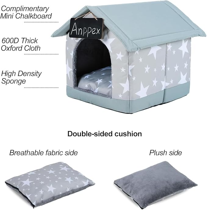 ANPPEX Large Dog House Indoor,2XL Size Indoor Dog House for Large and Medium Dogs,Covered Dog Bed with Cushion,Grey