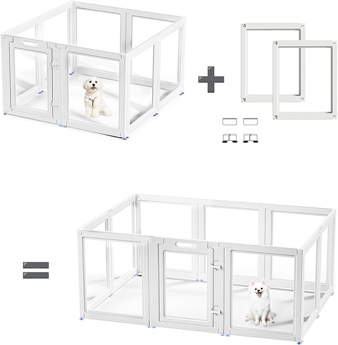Clear Acrylic Dog Playpen Transparent Dog Playpen Indoor, Easy Assemble Clear Pet Pen for Puppy Bunny Cat Pig, Sturdy & Easy Cleaning Plastic Dog Puppy Fence (30" H, 2PCS)