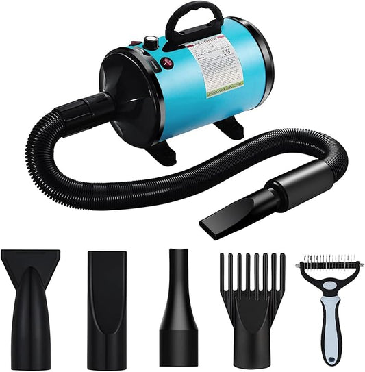 Dog Dryer, Pet Grooming Multi-Function Hair Dryer with Adjustable Speed and Temperature Controller (Blue)