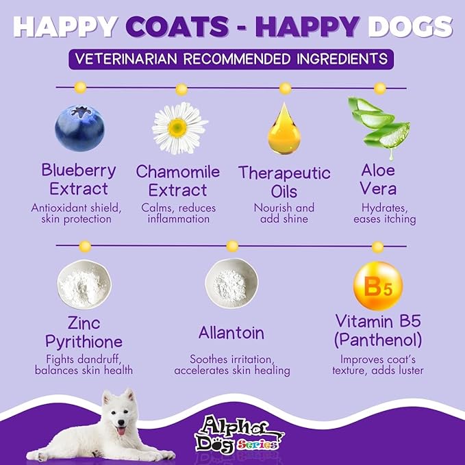 Alpha Dog Series Bright White Natural Whitening Dog Shampoo and Conditioner for Dogs with Aloe Vera, pH Balanced Dog Shampoo and Conditioner Set, Tear-Free for Sensitive Skin 26.4 Oz (Pack of 2)