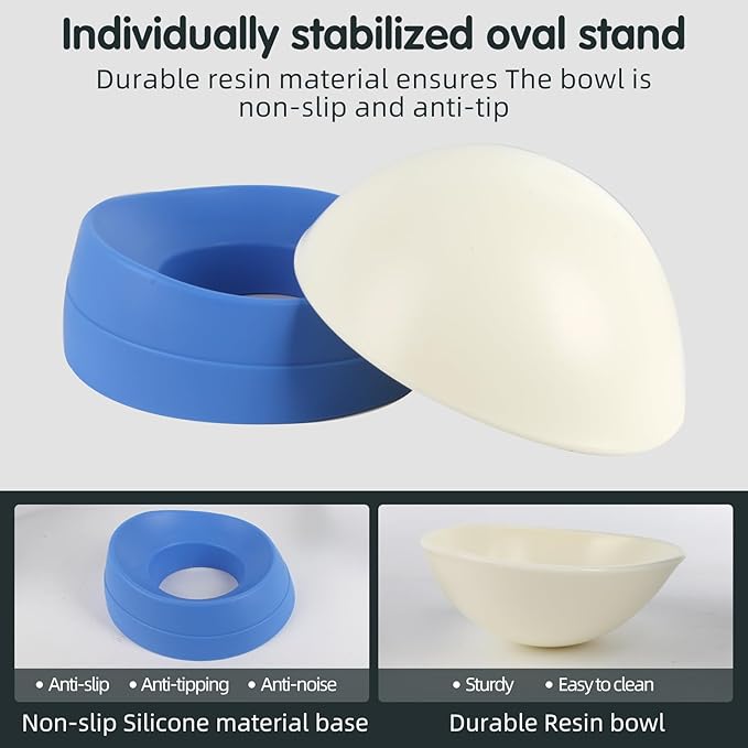 Bulldog Bowl Anti-Slip Dog Cat Dish Detachable Rubber Dog Bowl Pet Sterile Tilted Pet Feeder Slope Base (Blue, 3.5 Cup (Medium/Large Dog))