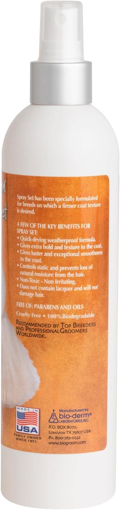 Bio-Groom Spray-Set Dog Conditioner Spray – Extra Hold Texturizing Spray, Vitamin E, Non-Sticky, Dog Polish, Cat & Dog Grooming Supplies, Cruelty-Free, Made in USA, Dog Products – 12 fl oz 1-Pack