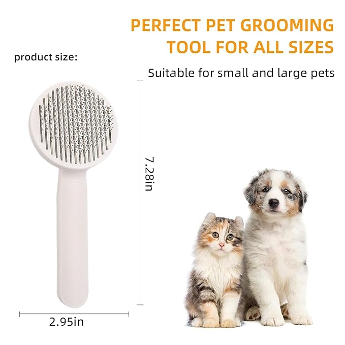 Cat & Dog Grooming Brush, Pink - Self-Cleaning Slicker Brush with Massage Particles, Removes Loose Undercoat, Ergonomic Handle